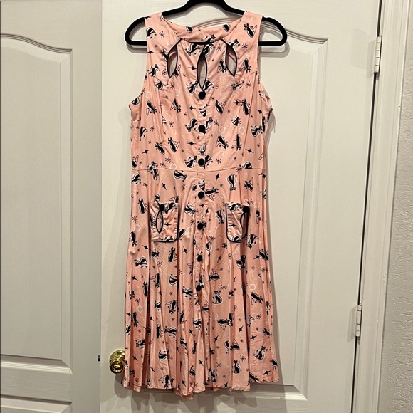 Voodoo Vixen Pink with Black Cats Sleeveless Dress Size XL - Picture 2 of 7
